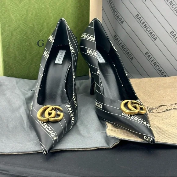 RARE! Sale! Gucci x Balenciaga Leather Heels NEW IN BOX WITH SHOE BAGS - Picture 1 of 12